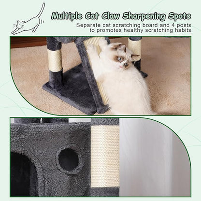 Gitelsnour Cat Tree, 41.3" Cat Tower for Indoor Kittens with Scratching Board and Posts, Multi-Level Cozy Cat Condo with 2 Perches, Hammock, Balls, Smoky Gray GCT005SG