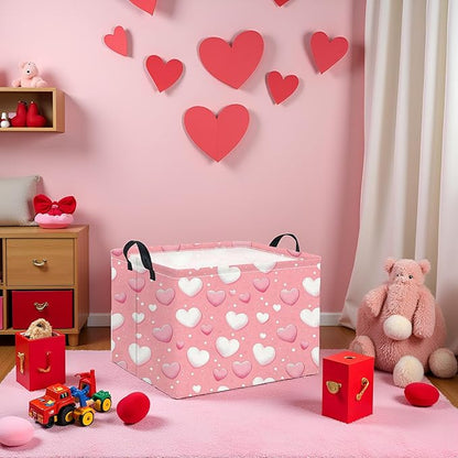 Rectangular Heart Basket Kids Baby Girls Basket Cute Toy Storage Bin Organizer Shelf Book Love Room Decor(Pink Light Heart)
