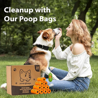 Dog Poop Bags With Dispenser, Strong and Leak-proof Waste Bags for Pets, Floral Scented, 270 Count (18 Packs of 15), 13 Inch x 9 Inch (Orange)