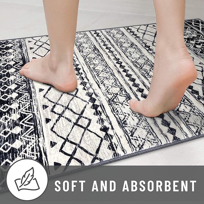 KUTA Boho Runners for Hallways 2.6x12 ft Moroccan Washable Runner Rug Non-Slip Vintage Black Navy Blue Kitchen Rugs Ultra Soft Geometric Floor Carpet for Bedroom Laundry Living Room