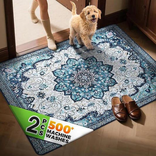 Hompet 2 Pack Super Absorbent Dog Door Mat for Muddy Paws, Washable Pee Pads for Dogs, Reusable Puppy Training Pads, Quick Dry Non-Slip Pet Entryway Rug, Leak-Proof Potty Pad for Indoor Floors 48x60