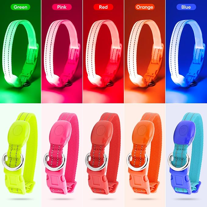 Light Up Dog Collar - Reflective LED Puppy Collar Rechargeable Glow in The Dark Cat Collar High Visibility Safety Dog Lights for Night Walking (XS, Red)