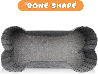 Lukeline Large Dog Toy Basket, Bone Shape Dog Toy Storage Box, Foldable Fabric Storage Bin for Pet toys and Pet Supplies, 26.4 * 12.6 * 9.5 Inches (1 Pack-Grey)
