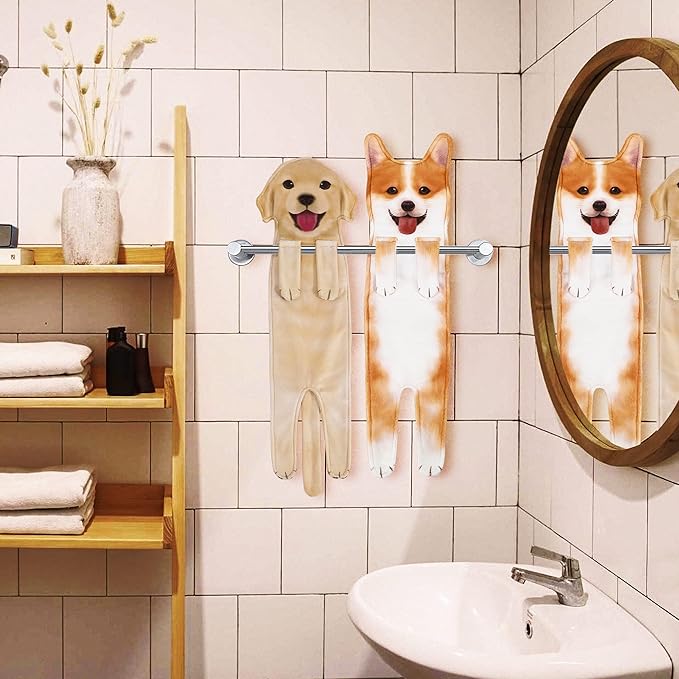 AGRIMONY Funny Corgi Dog Hand Towels for Kitchen Bathroom - Dog Mom Dad Gifts for Women Men Teens Kids-Easter Mothers Fathers Days Valentines Housewarming Birthday Gifts for Corgi Lovers