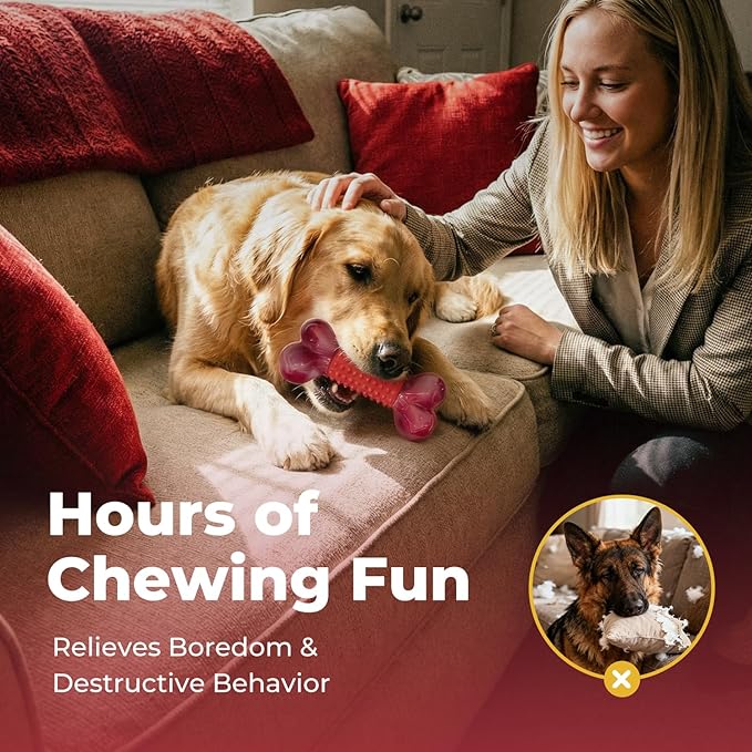 Apasiri 3-Pack Tough Dog Chew Toys for Aggressive Chewers, Beef-Flavored Dog Bones for Large Breed, 8" Nylon & Rubber Chew Toys Long-Lasting Play