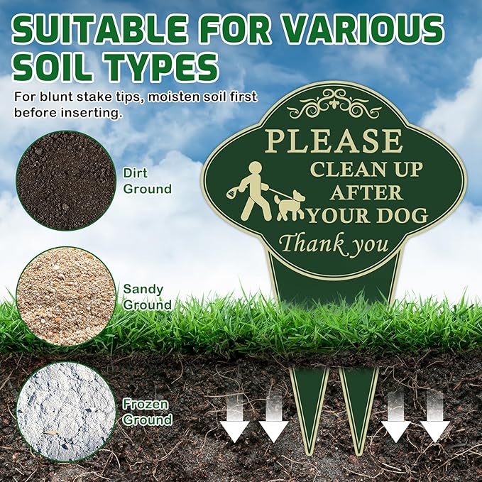 2 Pack Please Clean Up After Your Dog Sign, 10”x14” Double-Sided No Dog Poop Signs Heavy Duty Aluminum for Lawn Easy Install, Pick Up After Your Dog Sign with Integrated Stake for Yard, Outdoor Use