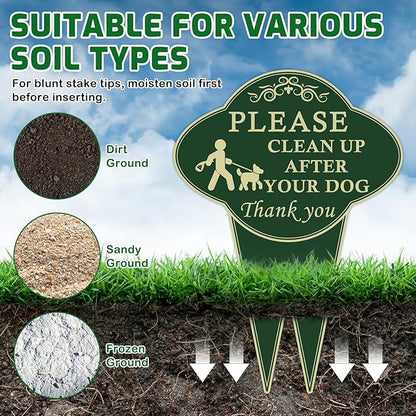 Please Clean Up After Your Dog Sign, 10”x14” Double-Sided No Dog Poop Signs Heavy Duty Aluminum for Lawn Easy Install, Pick Up After Your Dog Sign with Integrated Stake for Yard, Outdoor Use