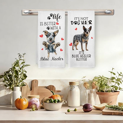 Blue Heeler Gifts Kitchen Towels Set of 2, Dog Funny Hand Towels for Kitchen Bathroom Decor, Blue Heeler for Women Dog Lovers Moms Owners Dishcloths Dish Towel 16X24 Inches