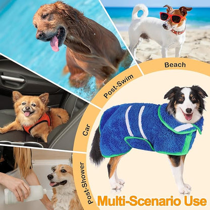 Dog Bathrobe Super Absorbent Dog Towels Large Quick Drying Robes for After Bath Soft Adjustable Warm Keeping Dogs Towel(S-XXL)