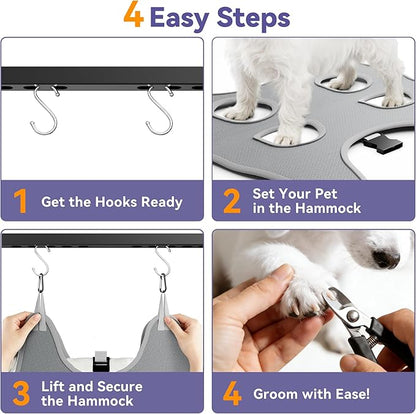 niffgaff Adjustable Dog Grooming Arm with Clamp, 26″–40″ Height, M Hammock with Back Buckle, No-Sit Grooming Restraint for Small & Medium Dogs