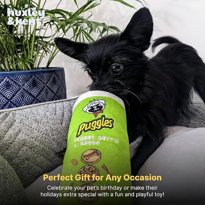 Huxley & Kent Funny Dog Toy w/Squeaker – Power Plush Squeaky Dog Toys for Small, Medium & Large Dogs – Soft Stuffed Animal for Indoor Play & Fetch - Puggles Can, Large