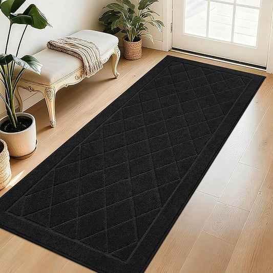 BEQHAUSE Dirt Trapper Door Mat 32" x 72", Doormat Non-Slip Entryway Rugs Washable, Dog Door Mat Stain Resistant and Absorbent Welcome Floor Mat for Front Back Door, Mud Wet Shoes & Paws, Black