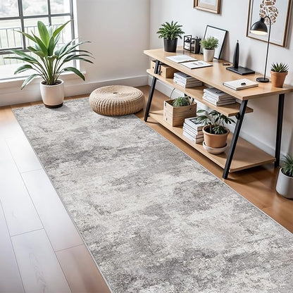 3x10 Extra Long Runner Rug Non-Slip Washable - Abstract Modern Indoor Hallway Carpet for Long Entryways, Kitchen, Bedroom - Soft Thin Low Pile Floor Runners for High Traffic Areas 3x10 Grey
