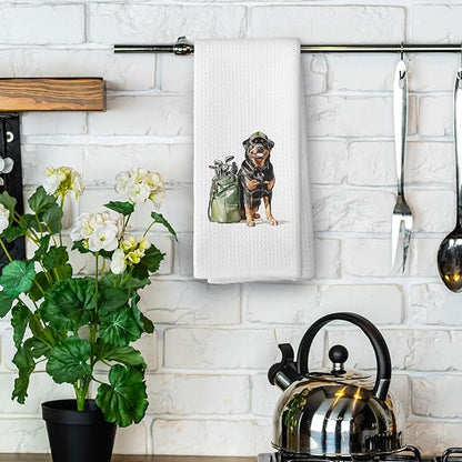 Golf Dog Kitchen Towels - Bernese Mountain Dish Towels, Sports Gifts, Pet Golf Club Decorative Absorbent Dishcloths Hand Towels for Kitchen Gym Spa Decor 16x24 Inches