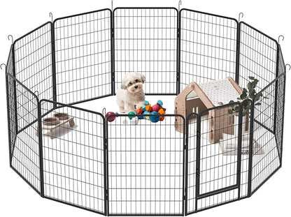 Dog Playpen Indoor - Pet Fence Puppy Exercise Pen for Yard Gate 6/8/12/16Panel Heavy Duty Crates with Doors Metal Dog Pen for Camping Outdoor (Black 12 Panels, 39.37''H)