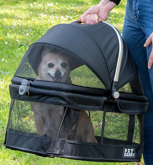 Pet Gear No-Zip View 360 Pet Safety Carrier & Car Seat for Small Dogs & Cats Push Button Entry, View 360 20-inch, Dark Charcoal