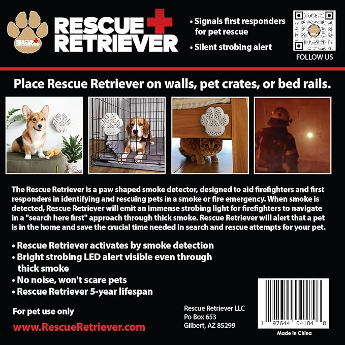 Rescue+Retriever Pet Safety Notification Device | Smoke-Activated Strobe Alert for Dogs & Cats | Designed by a Firefighter | 2025 Pet Innovation Award Winner