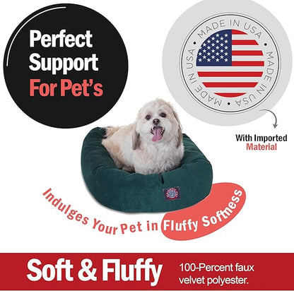 Majestic Pet 24 Inch Micro Velvet Calming Dog Bed Washable – Cozy Soft Round Dog Bed with Spine for Head Support - Fluffy Donut Puppy Mat 24x19x7 (inch) Small – Marine (2025)