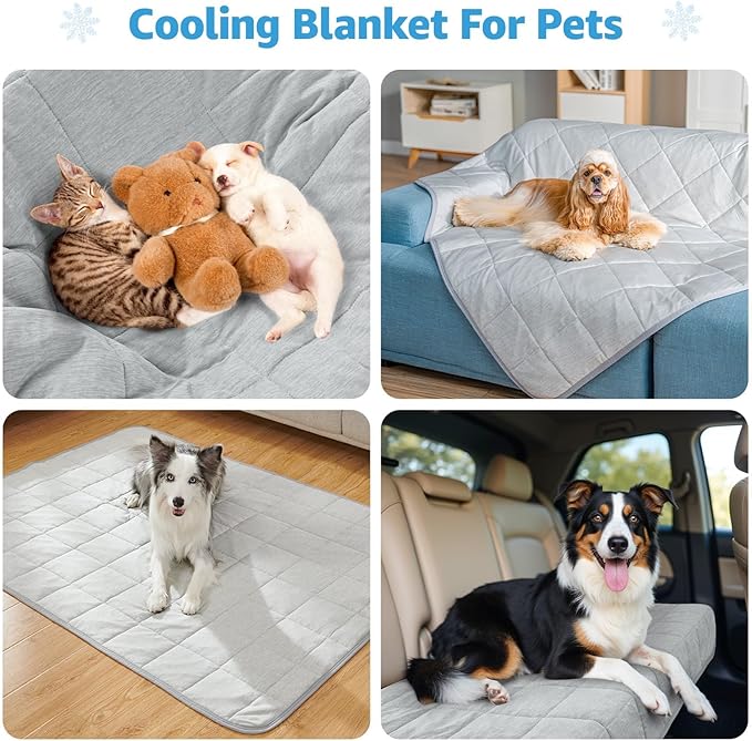 Dog Cooling Blanket, 0.4 Q-MAX Cooling Blanket For Large Dogs Washable, Cool To Touch Dog Blankets For Bed Cover, Soft Lightweight Cooling Dog Blanket Help Your Pet Sleep Well In Summer (48"×62"/Grey)