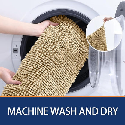 OLANLY Chenille Dog Bath Towel 31x13, Ultra Absorbent Quick Dry Pet Towel, Extra Soft Washable Plush Towel for Large Dogs & Puppies, Indoor Outdoor Use, Beige