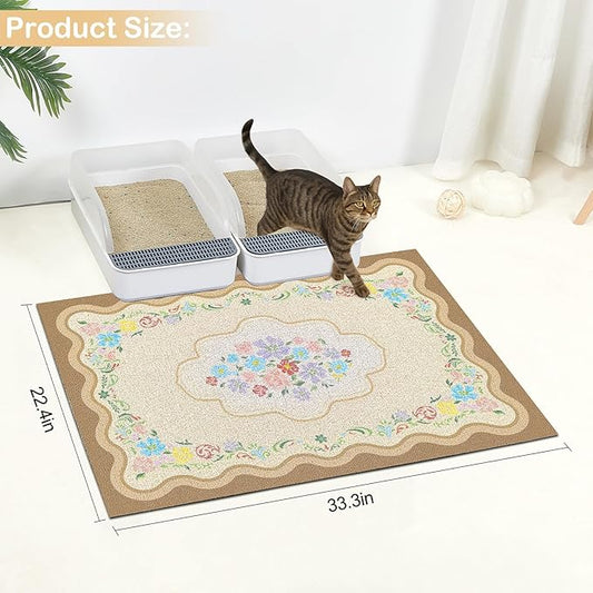 Glittme Premium Cat Litter Mat 33"x22" - Non-Slip & Waterproof Litter Trapping Mat for Litter Boxes - Soft Mesh Kitty Sand Catcher Pad Easy to Clean & Washable Floor Protector