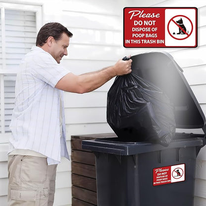2PCS Please Do Not Dispose Poop Bags in This Trash Bin Stickers, Self-Adhesive Weatherproof Do not Throw Dog Poop Bag in The Trash Sign, Trash Can Stickers for House，Yard，Restaurant（7.9" x 4.3"）