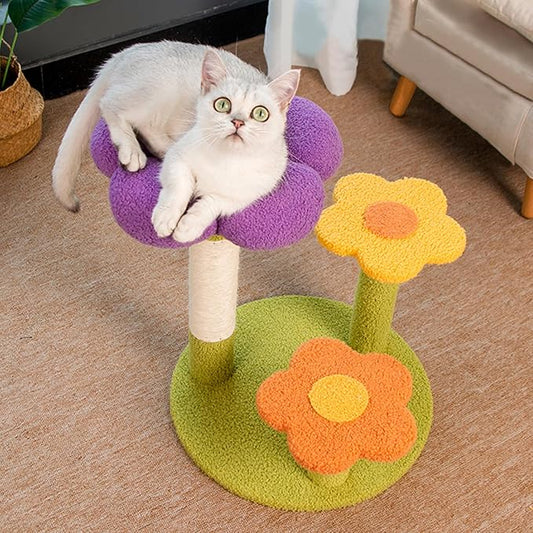 Flower Cat Trees, Flowers Scratching Post Kitten Tree 18" High 3-PLY Cat Tower, Cozy Fluffy Cute Cat Condo for Kitten Indoor Activity