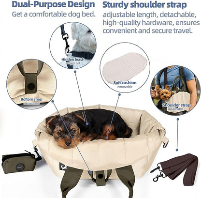 Sytopia Small Dog Carrier Purse, Portable Pet Carrier Tote Carrier with Pockets, Adjustable Safety Leash, Waterproof Dog Travel Bag, Travel Pets Purse up to 4 Lbs, Cream Beige