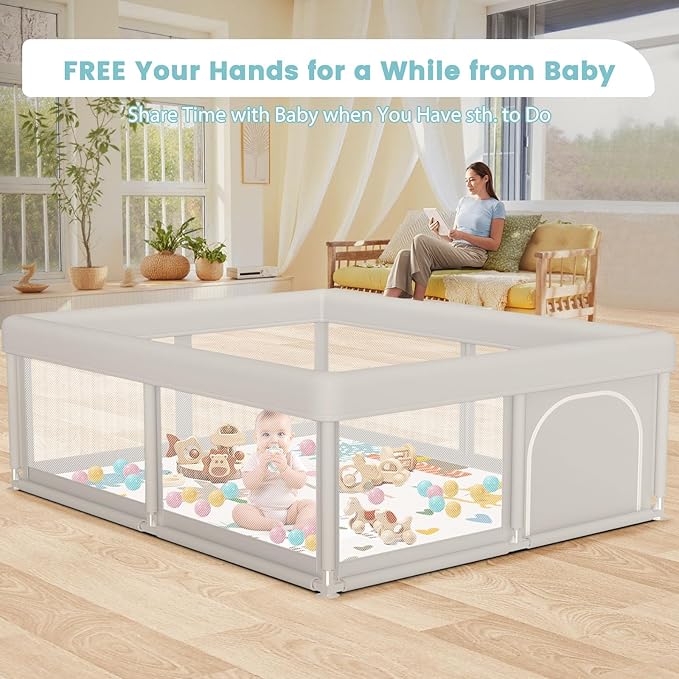 Baby Playpen 50x50 Inch Baby Playpen with Mat, Play Pen for Babies and Toddlers, Playard with Gate, Sturdy Safety Fence, Indoor & Outdoor Kids Activity Center