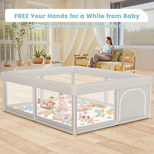 Baby Playpen 50x50 Inch Baby Playpen with Mat, Play Pen for Babies and Toddlers, Playard with Gate, Sturdy Safety Fence, Indoor & Outdoor Kids Activity Center