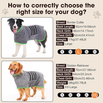 Microfibre Dog Bathrobe Dog Towel Wrap Super Absorbent Dog Drying Coat Bath Robe for Puppy, Medium & Large Dogs, Fast Drying, Adjustable, for Pet Dogs & Cats