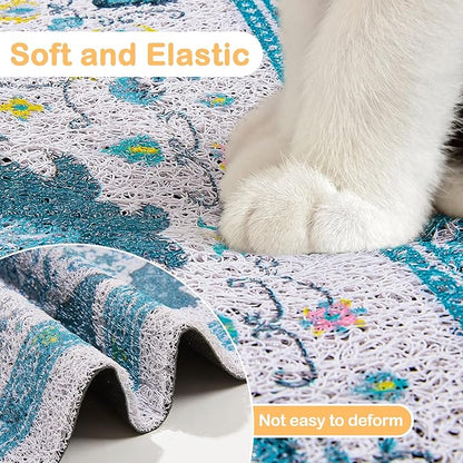 Glittme Cat Litter Mat with Non-Slip Bottom Litter Box Mat 24"X15" Litter Trapping Mat Easy to Clean Washable Cat Food Mat for Kitty,S