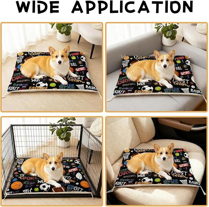 Dog Cat Bed Mat Ultra Soft Fluffy Pet Bed Washable Fashion Dog Crate Beds Comfy Comfy Pet Sleeping Pad Suitable for Pet Raised Bed(30"x26",Ball Game)