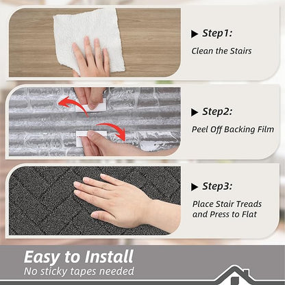 BEQHAUSE Edging Stair Treads for Wooden Steps 9" x 28", Non Slip Carpet Stair Treads Indoor Stair Runners, Soft Stair Rugs, Machine Washable, 100% Polyester, TPE Backing, 15pcs, Charcoal