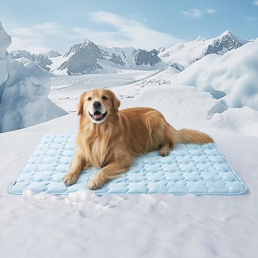 Bedsure Cooling Dog Mat Extra Large, Q-Max>0.5 XXLThin Breathable Cold Crate Pad for Pet, Portable Washable Kennel Bed for Summer Active Dog with Chill Soothing Fabric to Rapid Cooling, 48x30, Blue