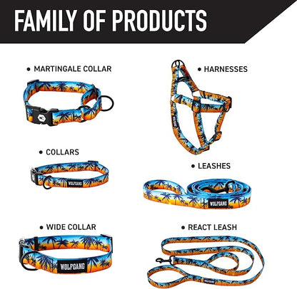 Wolfgang Heavy Duty, Adjustable Dog Collar with Quick Release Nylon Buckle for Walking & Training, SunsetPalms Print, Large