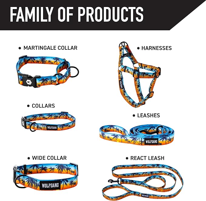 Wolfgang Heavy Duty, Adjustable Dog Collar with Quick Release Nylon Buckle for Walking & Training, SunsetPalms Print, Medium