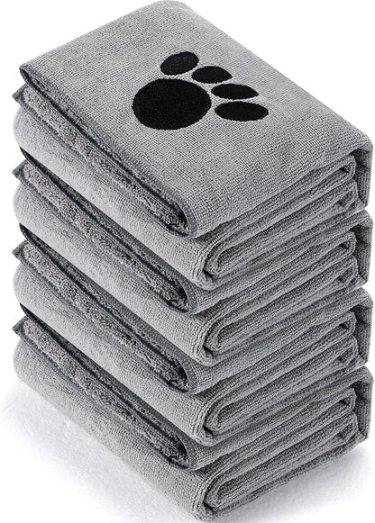 Chumia 4 Pack Dog Towels for Drying Pet Grooming Absorbent Dogs Soft Microfiber Quick Drying Winter Large Medium Small Puppy Bath Towels for Kitten Cats Pets(40 x 24 Inch,Gray)