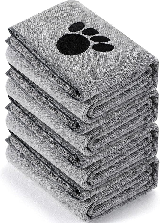 Chumia 4 Pack Dog Towels for Drying Pet Grooming Absorbent Dogs Soft Microfiber Quick Drying Winter Large Medium Small Puppy Bath Towels for Kitten Cats Pets(40 x 24 Inch,Gray)