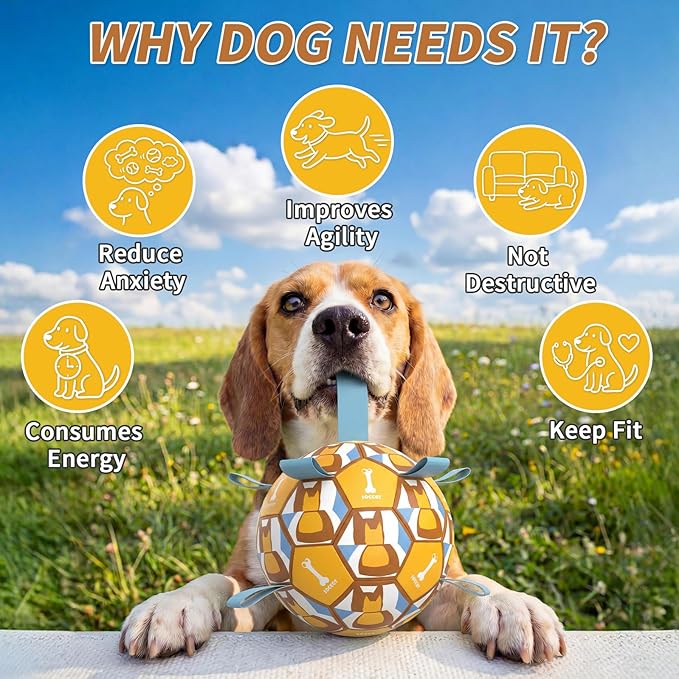 Interactive Dog Ball Toys, 2026 Dog Soccer Ball with Thicken Straps for Small Medium Breeds Tug of War, Small Herding Balls with Pump for Puppy Dogs Outdoor Play Training (Yellow, 6 Inch)
