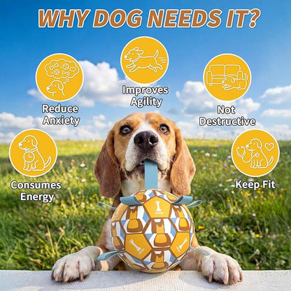 Interactive Dog Ball Toys, 2026 Dog Soccer Ball with Thicken Straps for Small Medium Breeds Tug of War, Small Herding Balls with Pump for Puppy Dogs Outdoor Play Training (Yellow, 6 Inch)