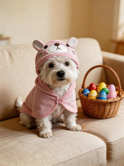 Dog Hooded Bathrobe Towel, Fast Drying Bath Towel Absorbent Warm Blanket Pink M
