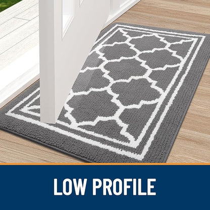 Buganda Runner Indoor Door Mat, Dirt-Resistant and Absorbent Doormat, Anti-Slip, Low Profile Floor Mats for Inside Entryway, Front, and Back Door Entrance (47x23 Inches, Grey)