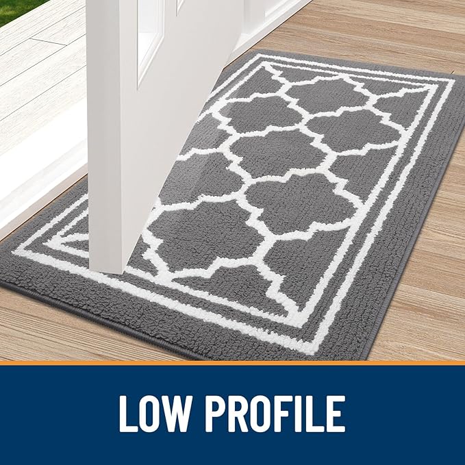 Buganda Long Indoor Door Mat, Dirt-Resistant and Absorbent Doormat, Anti-Slip, Low Profile Floor Mats for Inside Entryway, Front, and Back Door Entrance (59x20 Inches, Grey)