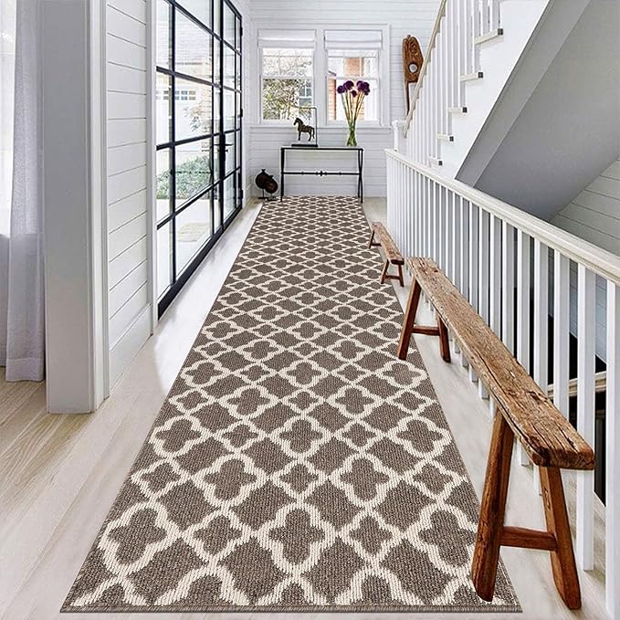 U'Artlines Extra Long Runner Rug for Hallway 2'8" x 12' Non Slip Kitchen Floor Carpet Runners Brown Geometric Pattern Machine Washable Area Rug for Entryway Bathroom