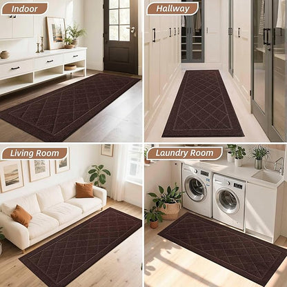 BEQHAUSE Dirt Trapper Door Mat 32" x 72", Doormat Non-Slip Entryway Rugs Washable, Dog Door Mat Stain Resistant and Absorbent Welcome Floor Mat for Front Back Door, Mud Wet Shoes & Paws, Brown