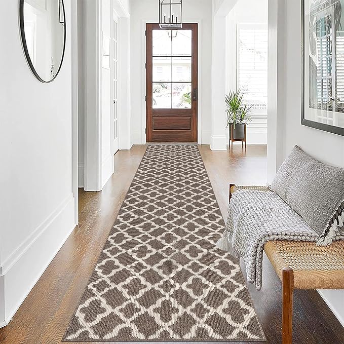 U'Artlines Extra Long Runner Rug for Hallway 2'8" x 12' Non Slip Kitchen Floor Carpet Runners Brown Geometric Pattern Machine Washable Area Rug for Entryway Bathroom