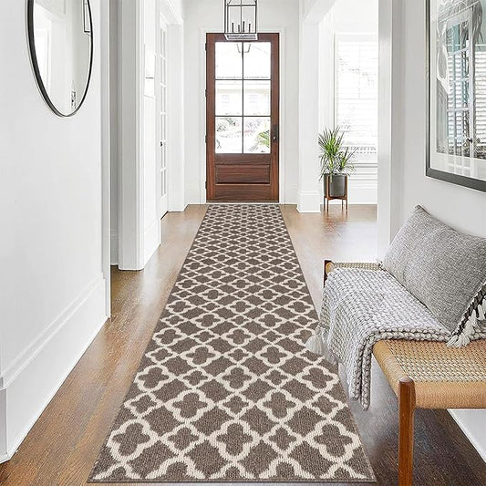 U'Artlines Extra Long Runner Rug for Hallway 2'8" x 12' Non Slip Kitchen Floor Carpet Runners Brown Geometric Pattern Machine Washable Area Rug for Entryway Bathroom