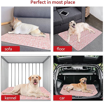 Dog Crate Mat (42" X 28"), Soft Dog Bed Mat with Cute Prints, Personalized Dog Crate Pad, Anti-Slip Bottom, Machine Washable Kennel Pad, Pink