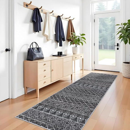 3x10 Runners for Hallways - Kitchen Runner Rugs Non Skid Washable Low Pile Beside Runner Rugs with Rubber Backing Floor Mat Indoor Rug for Entryway 3x10 Black